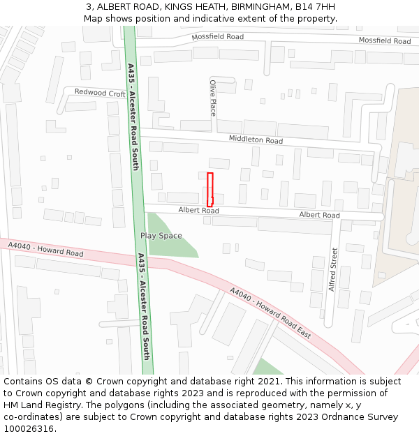 3, ALBERT ROAD, KINGS HEATH, BIRMINGHAM, B14 7HH: Location map and indicative extent of plot