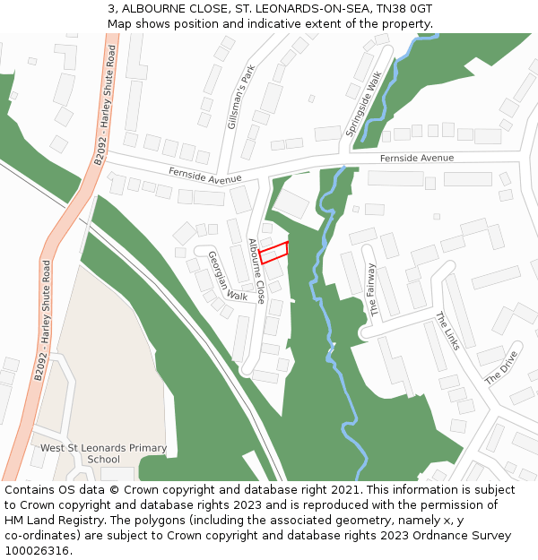 3, ALBOURNE CLOSE, ST. LEONARDS-ON-SEA, TN38 0GT: Location map and indicative extent of plot
