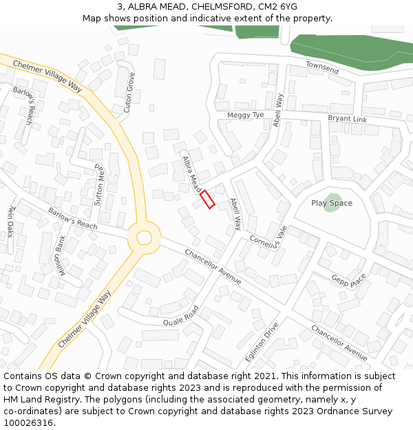 3, ALBRA MEAD, CHELMSFORD, CM2 6YG: Location map and indicative extent of plot