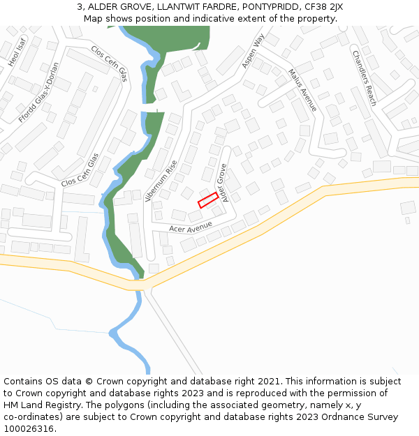 3, ALDER GROVE, LLANTWIT FARDRE, PONTYPRIDD, CF38 2JX: Location map and indicative extent of plot