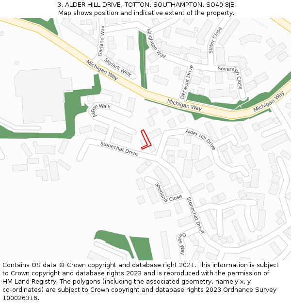 3, ALDER HILL DRIVE, TOTTON, SOUTHAMPTON, SO40 8JB: Location map and indicative extent of plot