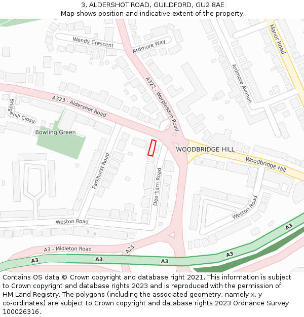 3, ALDERSHOT ROAD, GUILDFORD, GU2 8AE: Location map and indicative extent of plot