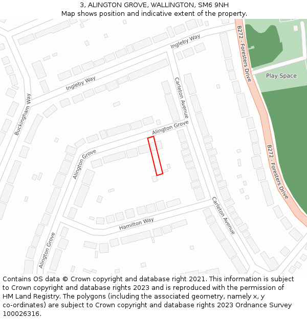 3, ALINGTON GROVE, WALLINGTON, SM6 9NH: Location map and indicative extent of plot