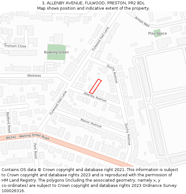 3, ALLENBY AVENUE, FULWOOD, PRESTON, PR2 8DL: Location map and indicative extent of plot