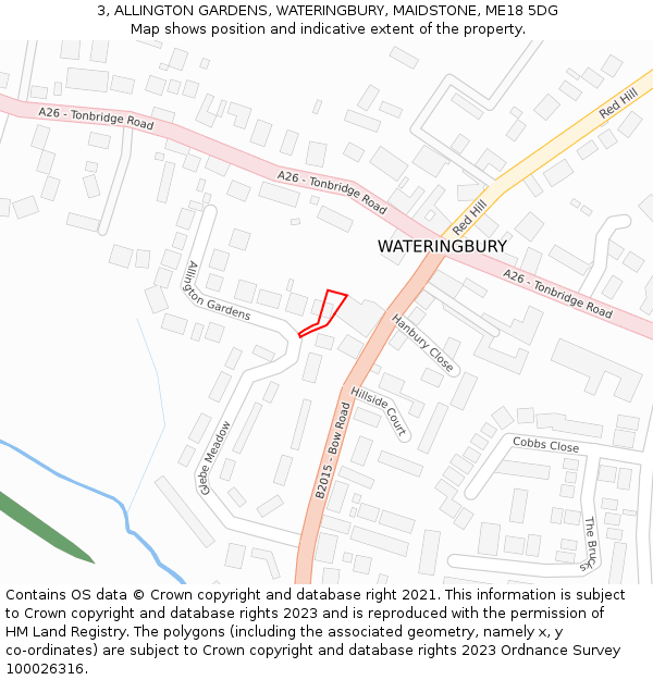 3, ALLINGTON GARDENS, WATERINGBURY, MAIDSTONE, ME18 5DG: Location map and indicative extent of plot