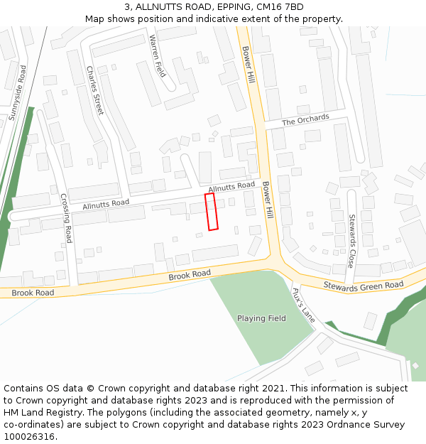 3, ALLNUTTS ROAD, EPPING, CM16 7BD: Location map and indicative extent of plot
