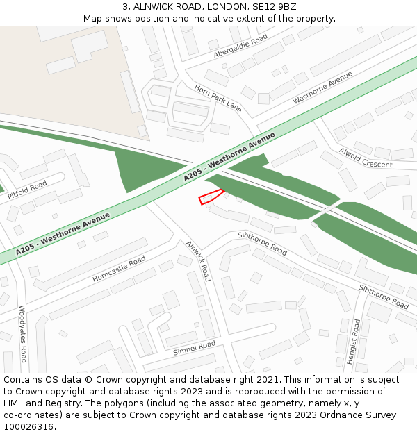 3, ALNWICK ROAD, LONDON, SE12 9BZ: Location map and indicative extent of plot