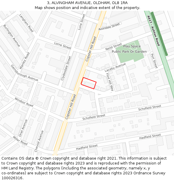 3, ALVINGHAM AVENUE, OLDHAM, OL8 1RA: Location map and indicative extent of plot