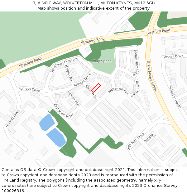 3, ALVRIC WAY, WOLVERTON MILL, MILTON KEYNES, MK12 5GU: Location map and indicative extent of plot