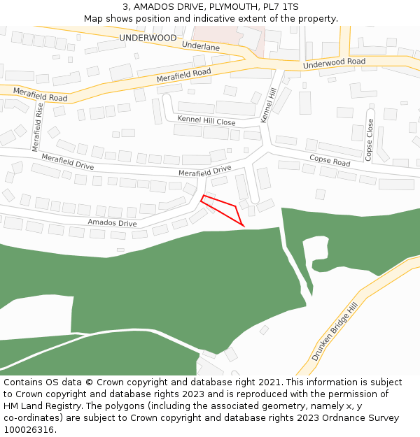 3, AMADOS DRIVE, PLYMOUTH, PL7 1TS: Location map and indicative extent of plot