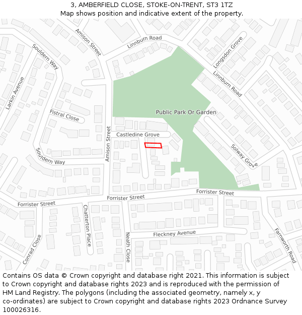 3, AMBERFIELD CLOSE, STOKE-ON-TRENT, ST3 1TZ: Location map and indicative extent of plot