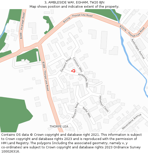 3, AMBLESIDE WAY, EGHAM, TW20 8JN: Location map and indicative extent of plot