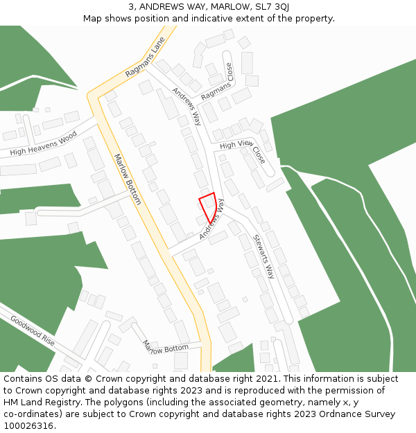 3, ANDREWS WAY, MARLOW, SL7 3QJ: Location map and indicative extent of plot