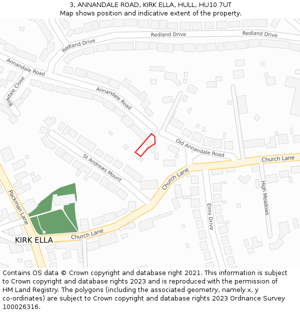 3, ANNANDALE ROAD, KIRK ELLA, HULL, HU10 7UT: Location map and indicative extent of plot