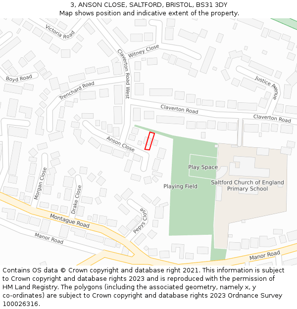 3, ANSON CLOSE, SALTFORD, BRISTOL, BS31 3DY: Location map and indicative extent of plot