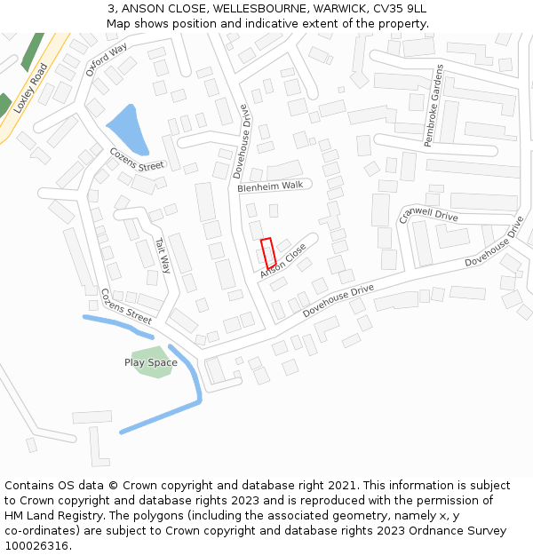 3, ANSON CLOSE, WELLESBOURNE, WARWICK, CV35 9LL: Location map and indicative extent of plot