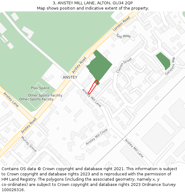 3, ANSTEY MILL LANE, ALTON, GU34 2QP: Location map and indicative extent of plot