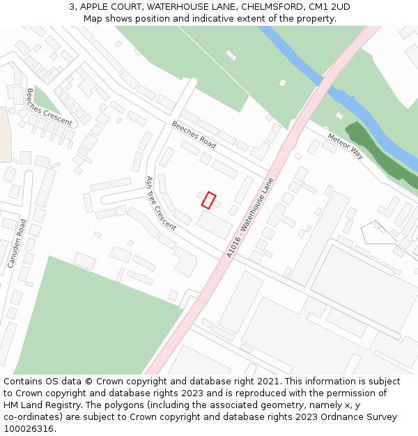 3, APPLE COURT, WATERHOUSE LANE, CHELMSFORD, CM1 2UD: Location map and indicative extent of plot