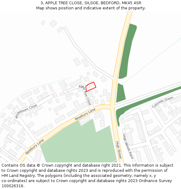 3, APPLE TREE CLOSE, SILSOE, BEDFORD, MK45 4SR: Location map and indicative extent of plot