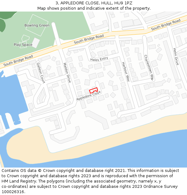 3, APPLEDORE CLOSE, HULL, HU9 1PZ: Location map and indicative extent of plot