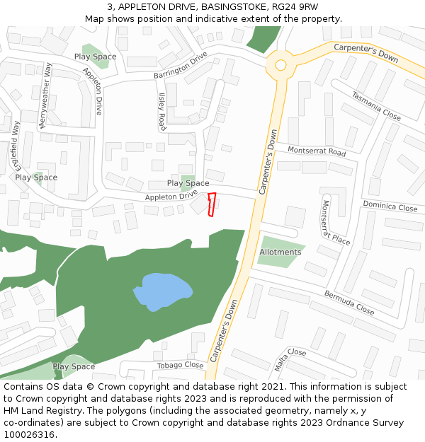 3, APPLETON DRIVE, BASINGSTOKE, RG24 9RW: Location map and indicative extent of plot