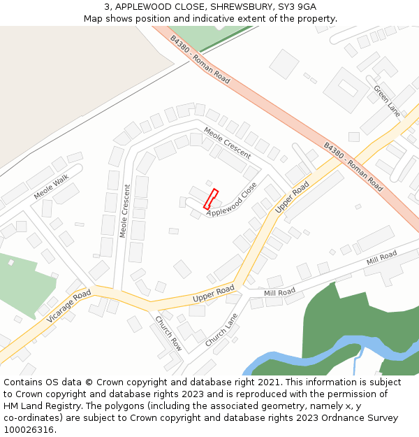 3, APPLEWOOD CLOSE, SHREWSBURY, SY3 9GA: Location map and indicative extent of plot