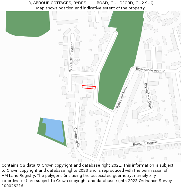 3, ARBOUR COTTAGES, RYDES HILL ROAD, GUILDFORD, GU2 9UQ: Location map and indicative extent of plot