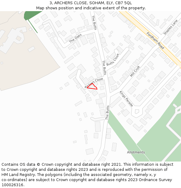 3, ARCHERS CLOSE, SOHAM, ELY, CB7 5QL: Location map and indicative extent of plot