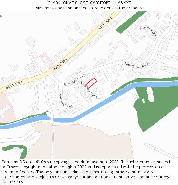 3, ARKHOLME CLOSE, CARNFORTH, LA5 9XF: Location map and indicative extent of plot