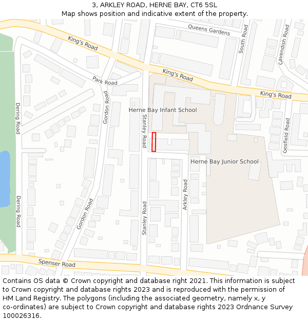 3, ARKLEY ROAD, HERNE BAY, CT6 5SL: Location map and indicative extent of plot