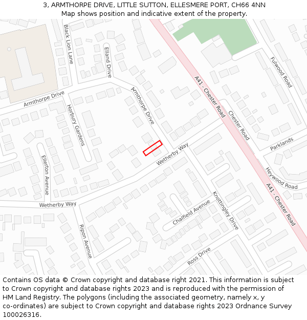 3, ARMTHORPE DRIVE, LITTLE SUTTON, ELLESMERE PORT, CH66 4NN: Location map and indicative extent of plot