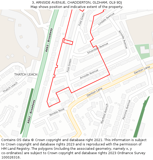 3, ARNSIDE AVENUE, CHADDERTON, OLDHAM, OL9 9DJ: Location map and indicative extent of plot