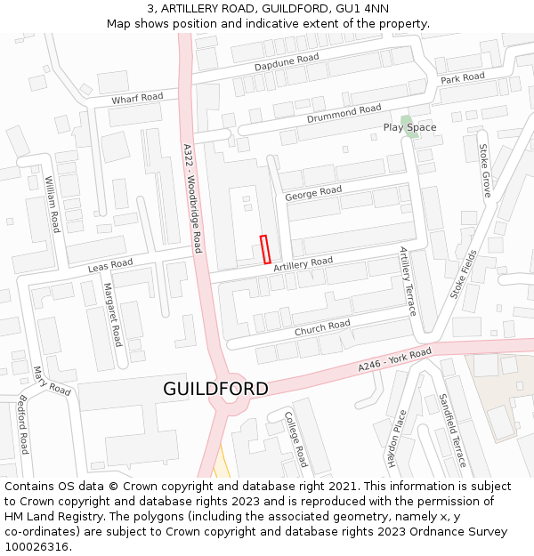 3, ARTILLERY ROAD, GUILDFORD, GU1 4NN: Location map and indicative extent of plot