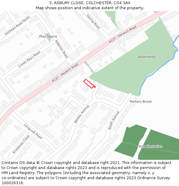 3, ASBURY CLOSE, COLCHESTER, CO4 3AX: Location map and indicative extent of plot