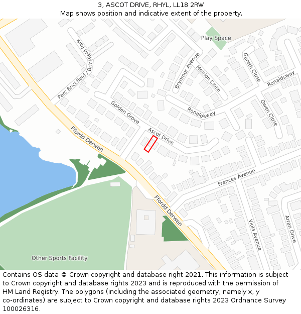 3, ASCOT DRIVE, RHYL, LL18 2RW: Location map and indicative extent of plot