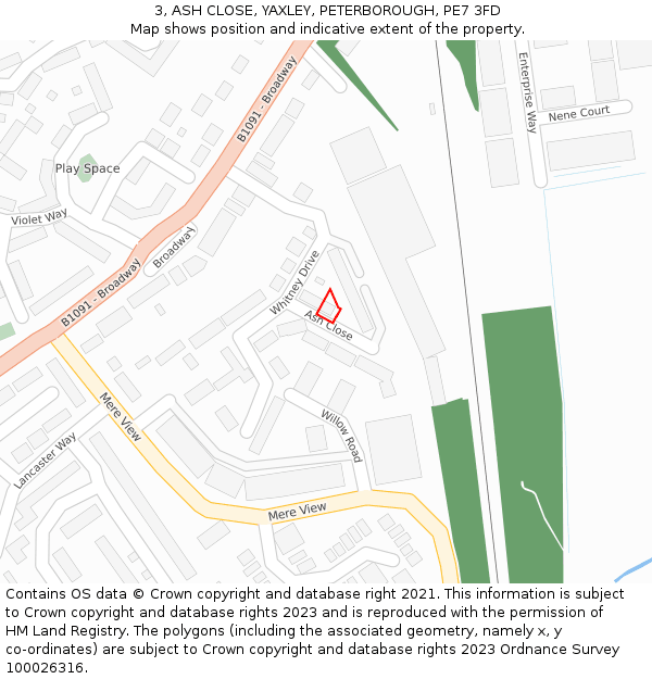 3, ASH CLOSE, YAXLEY, PETERBOROUGH, PE7 3FD: Location map and indicative extent of plot