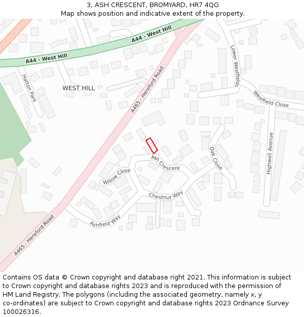 3, ASH CRESCENT, BROMYARD, HR7 4QG: Location map and indicative extent of plot