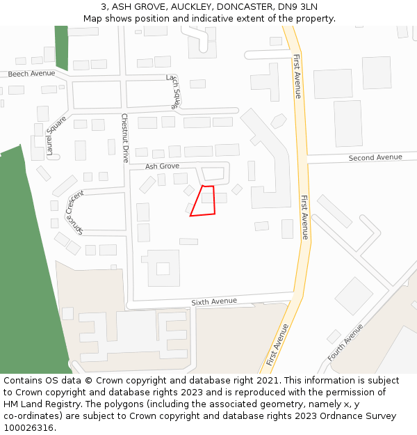 3, ASH GROVE, AUCKLEY, DONCASTER, DN9 3LN: Location map and indicative extent of plot