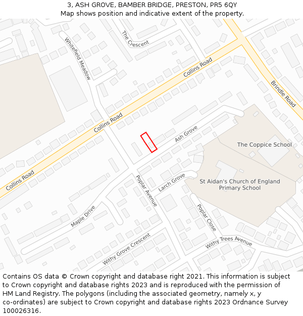 3, ASH GROVE, BAMBER BRIDGE, PRESTON, PR5 6QY: Location map and indicative extent of plot