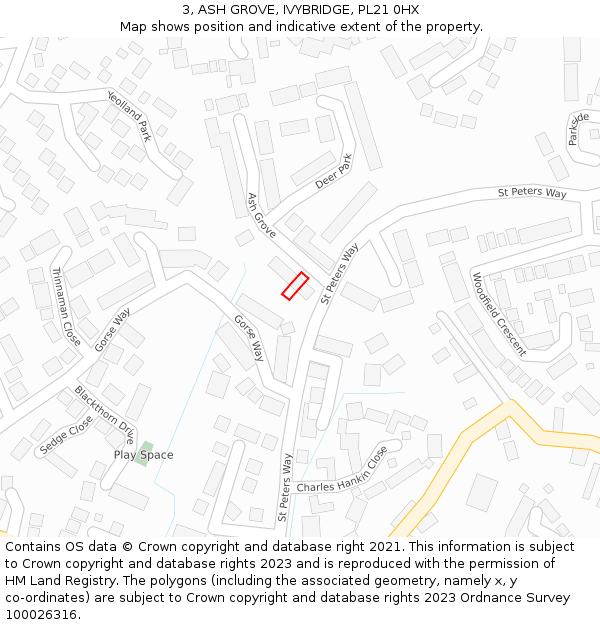 3, ASH GROVE, IVYBRIDGE, PL21 0HX: Location map and indicative extent of plot