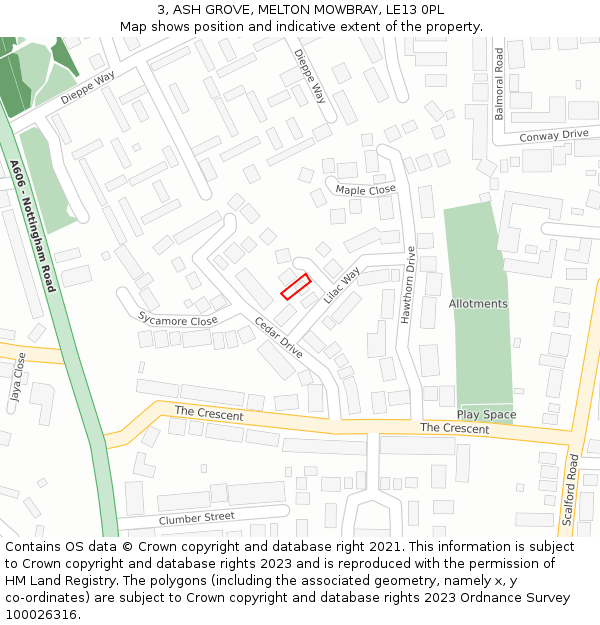 3, ASH GROVE, MELTON MOWBRAY, LE13 0PL: Location map and indicative extent of plot