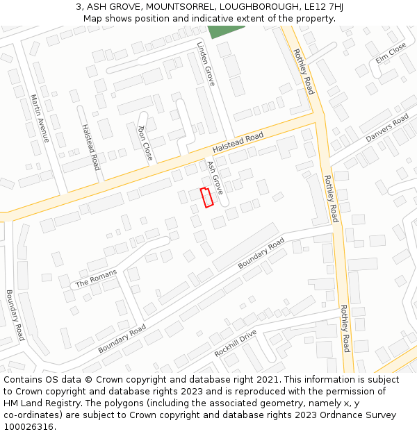 3, ASH GROVE, MOUNTSORREL, LOUGHBOROUGH, LE12 7HJ: Location map and indicative extent of plot