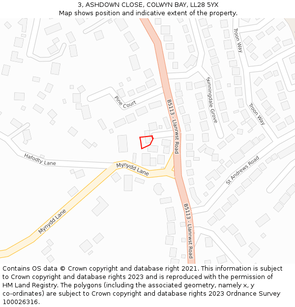 3, ASHDOWN CLOSE, COLWYN BAY, LL28 5YX: Location map and indicative extent of plot