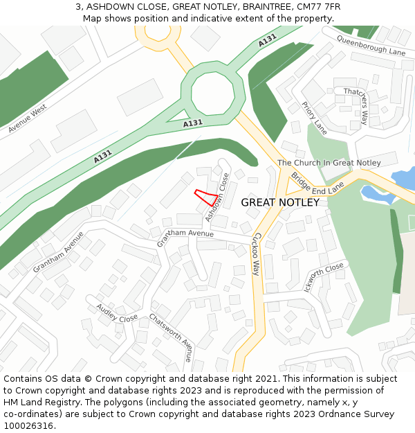 3, ASHDOWN CLOSE, GREAT NOTLEY, BRAINTREE, CM77 7FR: Location map and indicative extent of plot