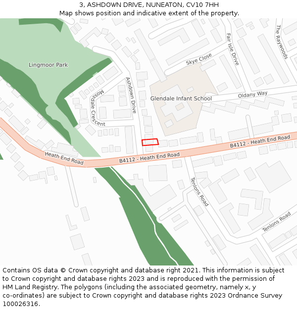 3, ASHDOWN DRIVE, NUNEATON, CV10 7HH: Location map and indicative extent of plot