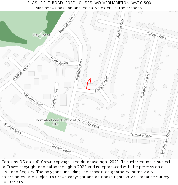 3, ASHFIELD ROAD, FORDHOUSES, WOLVERHAMPTON, WV10 6QX: Location map and indicative extent of plot