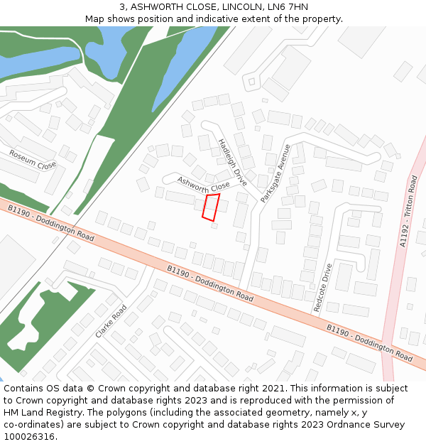 3, ASHWORTH CLOSE, LINCOLN, LN6 7HN: Location map and indicative extent of plot