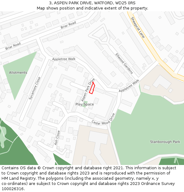 3, ASPEN PARK DRIVE, WATFORD, WD25 0RS: Location map and indicative extent of plot