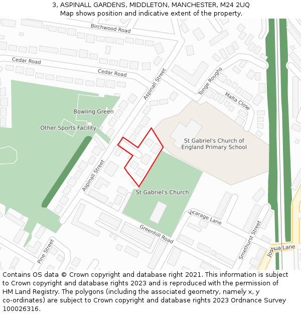 3, ASPINALL GARDENS, MIDDLETON, MANCHESTER, M24 2UQ: Location map and indicative extent of plot