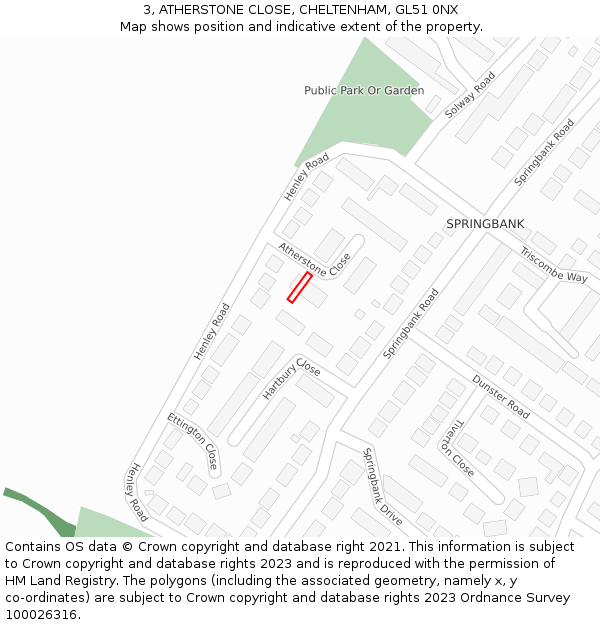 3, ATHERSTONE CLOSE, CHELTENHAM, GL51 0NX: Location map and indicative extent of plot